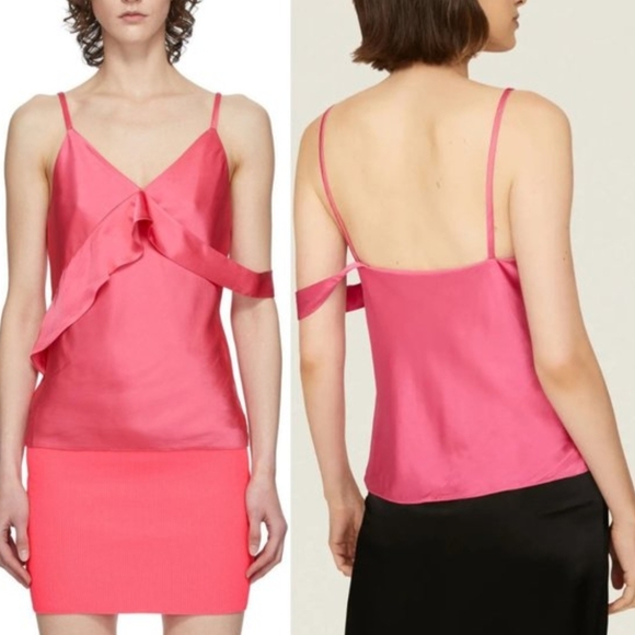 Helmut Lang Satin Cami Slip Top in Barbie Hot Pink - Picture 4 of 10